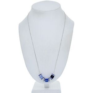 Estate AGI Italian Sterling Silver 925 Blue Crystal Cube Bead Necklace 22"